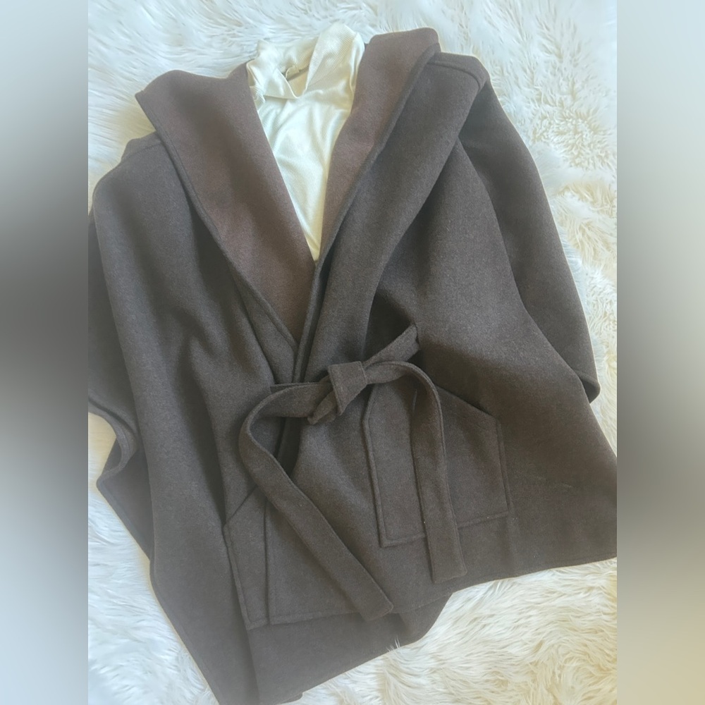 NWOT  Rachel Zoe Brown Hooded Wrap Coat - Picture 11 of 16